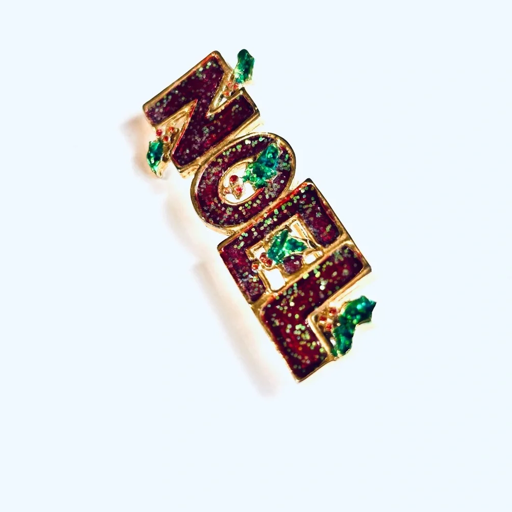 Vintage AAI Festive Noel Brooch with Green Accents
